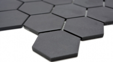 Piastrella di mosaico in ceramica esagonale nera non smaltata MOS11B-0304-R10_f