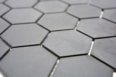Piastrella di mosaico in ceramica esagonale nera non smaltata MOS11B-0304-R10_f