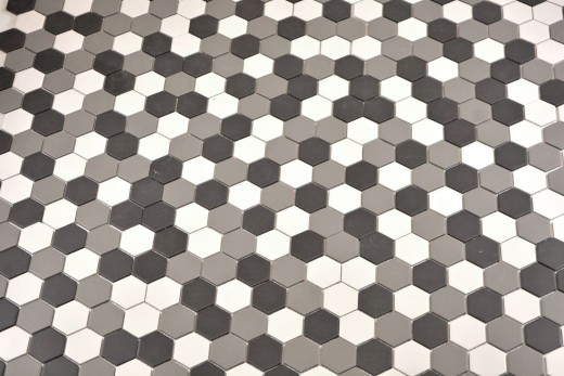 Piastrella di mosaico esagonale in ceramica bianca grigia nera non smaltata antiscivolo piastrella backsplash bagno - MOS11B-0123-R10