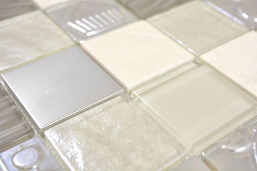 Mosaico di vetro piastrelle mosaico pietra mosaico acciaio rilievo beige crema fango muro piastrelle backsplash cucina bagno MOS88-1224