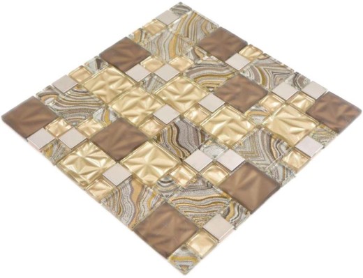 Piastrelle di vetro a mosaico acciaio beige marrone rivestimento backsplash cucina bagno