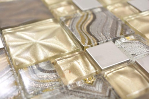 Piastrelle di vetro a mosaico acciaio beige marrone rivestimento backsplash cucina bagno
