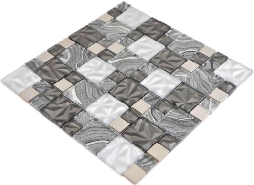 Piastrelle di vetro a mosaico acciaio grigio antracite nero rivestimento backsplash cucina bagno