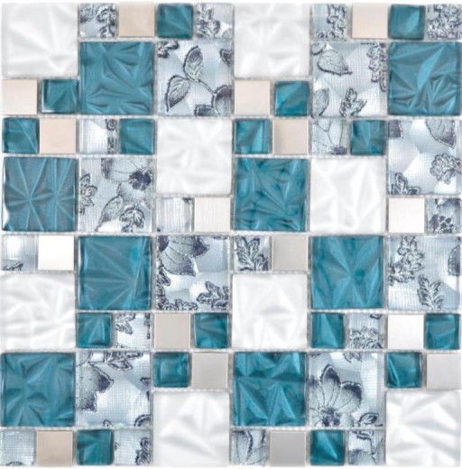 Piastrelle di vetro a mosaico acciaio grigio antracite blu rivestimento backsplash cucina bagno