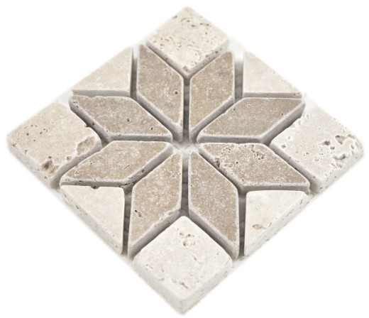 Mini intarsio in pietra naturale travertino decorazione beige avorio noce marrone parete cucina bagno WC pavimento sauna - MOSDEKO25