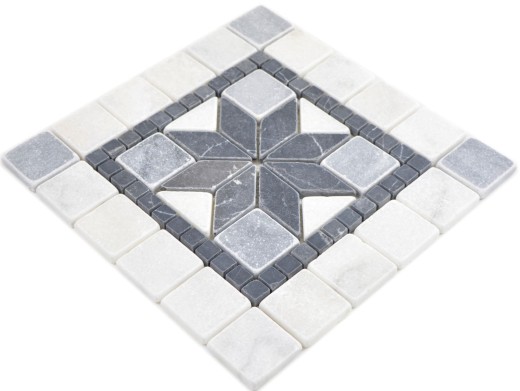 Pietra naturale intarsio decorazione marmo bianco grigio chiaro antracite travertino pavimento parete cucina piastrelle backsplash bagno WC - MOSDEKO58