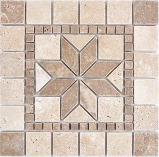 Pietra naturale intarsio decoro beige crema noce marrone travertino mosaico piastrelle parete pavimento cucina bagno sauna - MOSDEKO69