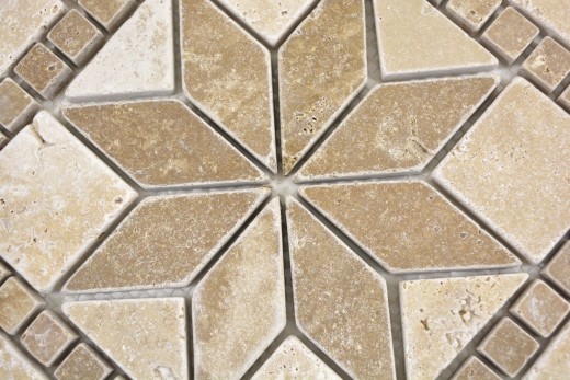 Pietra naturale intarsio decoro beige crema noce marrone travertino mosaico piastrelle parete pavimento cucina bagno sauna - MOSDEKO69