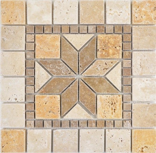 Intarsio di pietra naturale decoro giallo oro beige noce marrone travertino mosaico piastrelle pavimento parete piastrelle cucina - MOSDEKO80