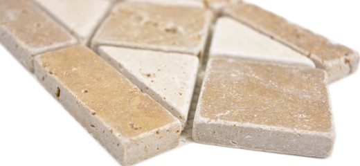 Travertino pietra naturale bordo beige crema cioccolato marrone noce parete pavimento doccia bagno cucina sauna - MOSBor-0246