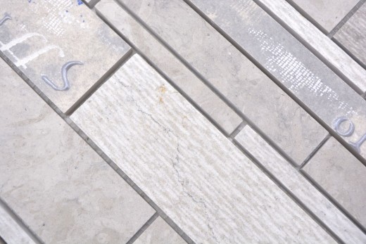 Mosaico di marmo in ceramica grigio chiaro con sfondo blu - MOS180-C07STG