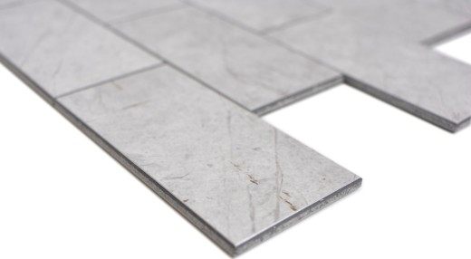 mosaico vinilico autoadesivo effetto pietra grigio Carrara look subway mosaico piastrelle parete backsplash cucina bagno MOS200-MLM