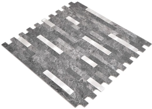 Composito vinilico effetto pietra Quarzo nero/Mosaico argento Piastrelle per pareti Cucina Bagno MOS200-22BS_f