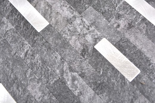 Composito vinilico effetto pietra Quarzo nero/Mosaico argento Piastrelle per pareti Cucina Bagno MOS200-22BS_f