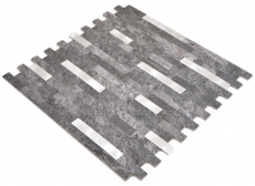 Composito vinilico effetto pietra Quarzo nero/Mosaico argento Piastrelle per pareti Cucina Bagno MOS200-22BS_f
