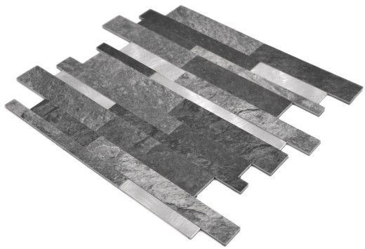 Mosaico vinilico autoadesivo a bastoncini aspetto pietra quarzo antracite argento piastrelle backsplash parete cucina MOS200-32BS