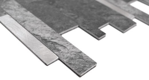 Mosaico vinilico autoadesivo a bastoncini aspetto pietra quarzo antracite argento piastrelle backsplash parete cucina MOS200-32BS
