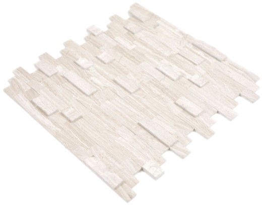 bastoncini autoadesivi mosaico composito pietra naturale Traverin beige piastrelle backsplash cucina parete ottica MOS200-M02
