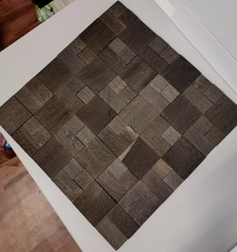 pannello di legno mosaico autoadesivo di fronte marrone scuro 3D muro di legno cucina backsplash piastrelle