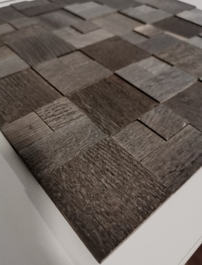 pannello di legno mosaico autoadesivo di fronte marrone scuro 3D muro di legno cucina backsplash piastrelle