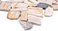 Mosaico di cava Mosaico di pietra naturale fossile Tappetino di mosaico poligonale Legno Piatto doccia effetto legno Parete della cucina Rivestimento in piastrelle - MOS44-Fossil