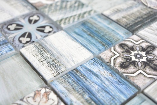 Mosaico patchwork mix azzurro azzurro Mosaico muro look legno cucina MOS160-w300