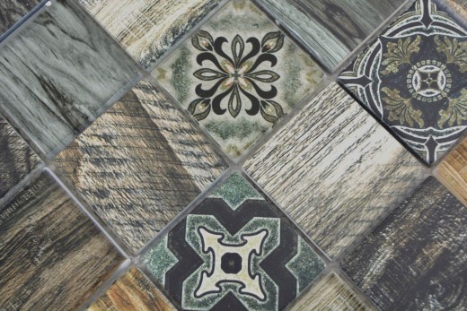 Piastrella a mosaico patchwork casa mare aspetto legno RETRO vintage blu verde parete cucina piastrelle backsplash bagno MOS160-w500