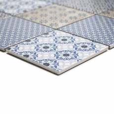 Mosaico vintage dipinto a mano in ceramica bianco blu arancione grigio MOS22B-1404_m