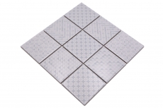 Mosaico retro vintage dipinto a mano in ceramica bianca Geo White MOS22B-1401_m