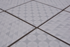 Mosaico retro vintage dipinto a mano in ceramica bianca Geo White MOS22B-1401_m