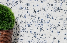 Piastrella di mosaico decorata a mano in ceramica retro vintage bianco blu fiore per cucina MOS18D-1404_m