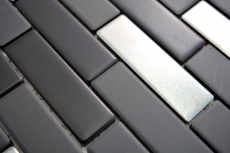 Mosaico composito dipinto a mano in ceramica nero argento cromo aste backsplash MOS26-0317_m