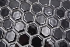 Modello a mano mosaico piastrelle ceramica esagono nero lucido parete piastrelle bagno MOS11A-0302_m