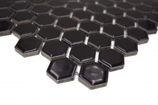 Modello a mano mosaico piastrelle ceramica esagono nero lucido parete piastrelle bagno MOS11A-0302_m