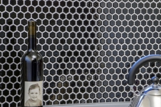 Modello a mano mosaico piastrelle ceramica esagono nero lucido parete piastrelle bagno MOS11A-0302_m