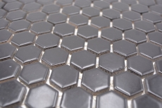 Piastrella di mosaico dipinta a mano in ceramica esagonale nera opaca per doccia MOS11A-0311_m
