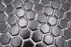 Piastrella di mosaico dipinta a mano in ceramica esagonale nera opaca per doccia MOS11A-0311_m