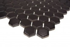Piastrella di mosaico dipinta a mano in ceramica esagonale nera opaca per doccia MOS11A-0311_m