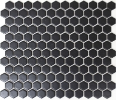 Piastrella di mosaico dipinta a mano in ceramica esagonale nera opaca per doccia MOS11A-0311_m