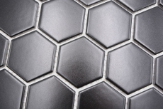 Piastrella di mosaico dipinta a mano in ceramica esagonale nera opaca per doccia MOS11B-0311_m