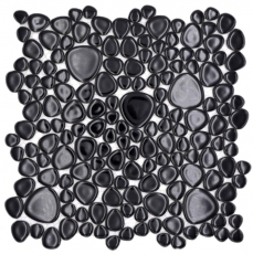 Mosaico di ciottoli dipinti a mano Ciottoli in ceramica con macchie nere Piastrelle per piatti doccia MOS12-0302_m