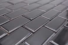 Piastrella a mosaico decorata a mano in ceramica mattone nero lucido per cucina MOS24-4BG_m