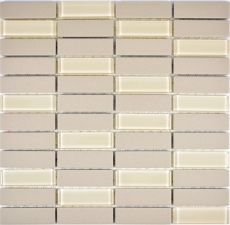 Piastrella di mosaico decorata a mano in ceramica aste beige chiaro non smaltato piatto doccia in vetro MOS24-1212-R10_m