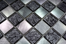 Piastrella di mosaico campione a mano alluminio vetro traslucido mosaico Crystal Alu scacchiera nero argento MOS49-0302_m