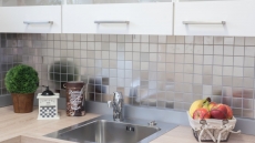 Modello a mano mosaico piastrelle in acciaio inox argento acciaio spazzolato backsplash cucinaMOS129-48E_m