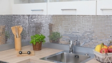 Mano modello mosaico piastrelle in acciaio inox argento argento acciaio lucido piastrelle backsplash cucina MOS129-15G_m
