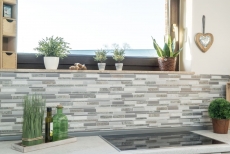 Piastrella di mosaico dipinta a mano quarzite pietra naturale alluminio grigio argento beige chiaro composito MOS49-XSA535_m