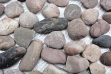 MOS30-1204_m: piastrella a mosaico con motivo a mano, ciottolo di fiume, ciottolo nero, ciottolo arcuato, beige, grigio, nero