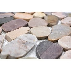 Campione a mano di mosaico di ciottoli di fiume pietra di ciottoli tagliati beige grigio rosso MOS30-0204_m