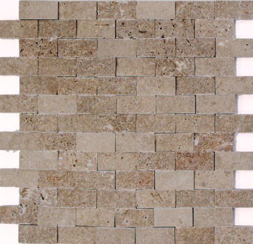 Campione a mano mosaico muro di pietra Travertino pietra naturale noce Mattone Splitface Noce Travertino 3D MOS43-44248_m